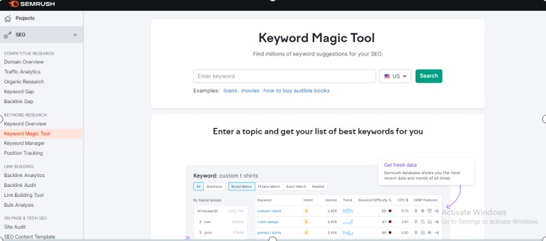 SEM Rush Keyword Magic Tool for Keyword Research