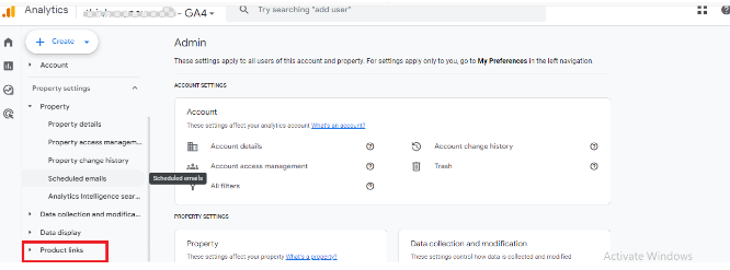 Access Property Settings: Under the Property column, click on Product Links.